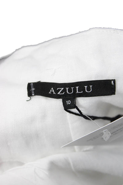 Azulu Women White Tie Waist Linen Rayon Solid Pants Size 10