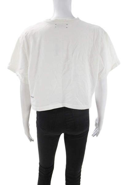 Pangaia Womens Cropped Basic White Cotton Crew Neck Short Sleeve T-Shirt Size M