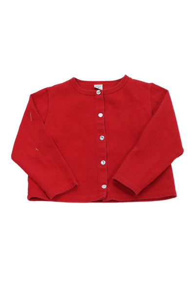 Petit Bateau Girls Cotton Long Sleeve Snap Closure Blouse Top Red Size 6