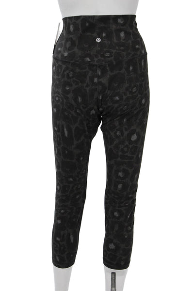 Lululemon Women Ankle Cropped Black Leopard Print Leggings Size 14