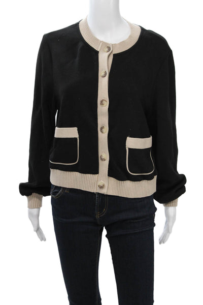 DH New York Womens Cardigan Black Button Long Sleeve Round Neck Size L