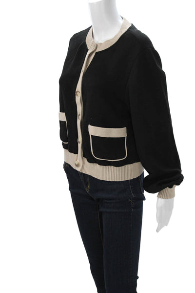 DH New York Womens Cardigan Black Button Long Sleeve Round Neck Size L