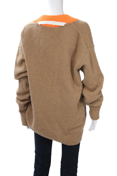 Tibi Womens Brown V-Neck Alpaca Pullover Sweater Long Sleeve Buckle Size M