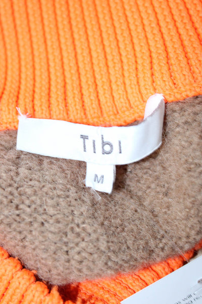 Tibi Womens Brown V-Neck Alpaca Pullover Sweater Long Sleeve Buckle Size M