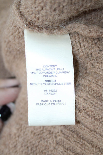 Tibi Womens Brown V-Neck Alpaca Pullover Sweater Long Sleeve Buckle Size M