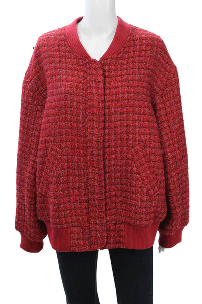 Amanda Uprichard Womens Red Check Bomber Jacket Zip Size L