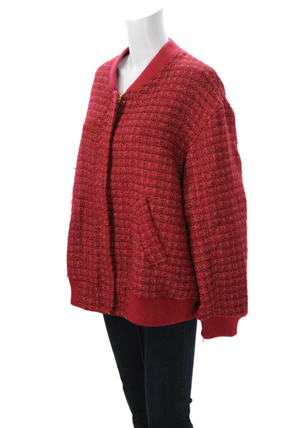 Amanda Uprichard Womens Red Check Bomber Jacket Zip Size L