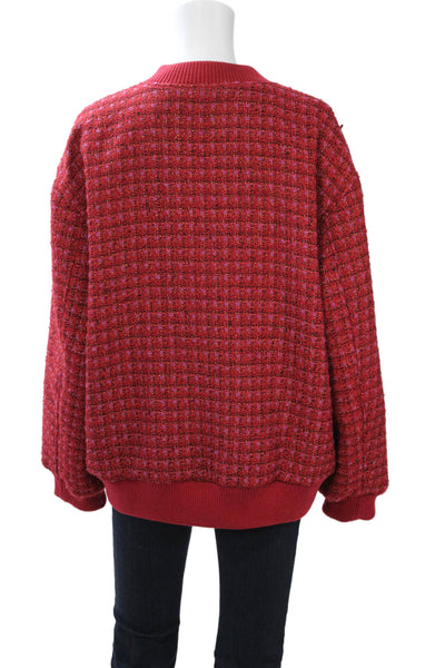 Amanda Uprichard Womens Red Check Bomber Jacket Zip Size L