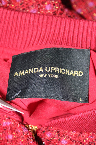 Amanda Uprichard Womens Red Check Bomber Jacket Zip Size L