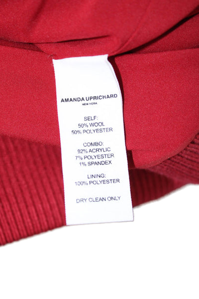 Amanda Uprichard Womens Red Check Bomber Jacket Zip Size L