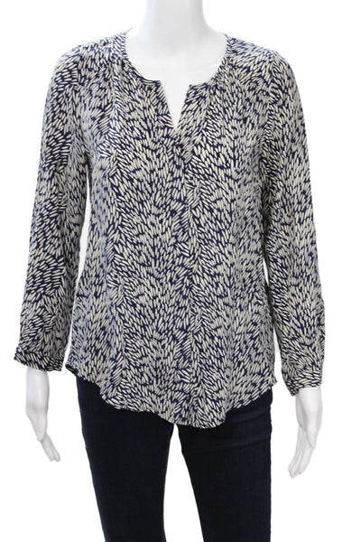 Joie Women Dark Blue Geometric V-Neck Long Sleeve Polyester Blouse Size XS