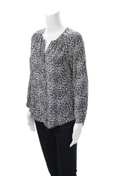 Joie Women Dark Blue Geometric V-Neck Long Sleeve Polyester Blouse Size XS