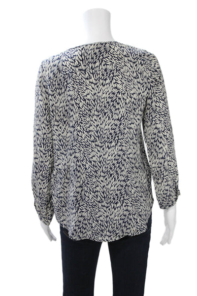 Joie Women Dark Blue Geometric V-Neck Long Sleeve Polyester Blouse Size XS