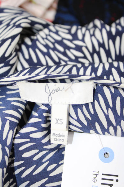 Joie Women Dark Blue Geometric V-Neck Long Sleeve Polyester Blouse Size XS