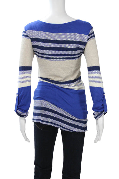 Melissa Odabash Womens Striped Beige Tunic Long Sleeve Round Neck Size M