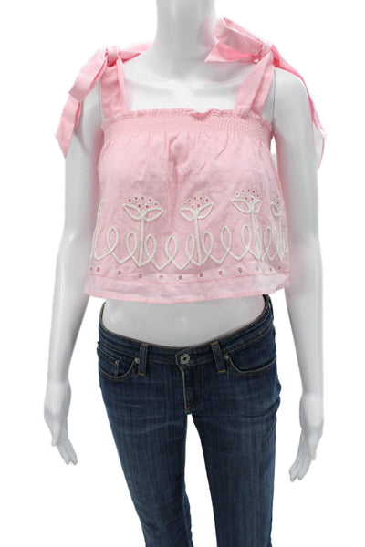 Something Navy Womens Cropped Floral Tank Pink Cotton Linen Sleeveless Size 2XS