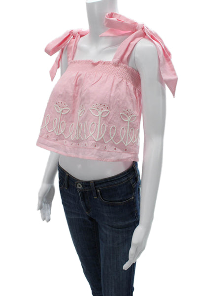 Something Navy Womens Cropped Floral Tank Pink Cotton Linen Sleeveless Size 2XS