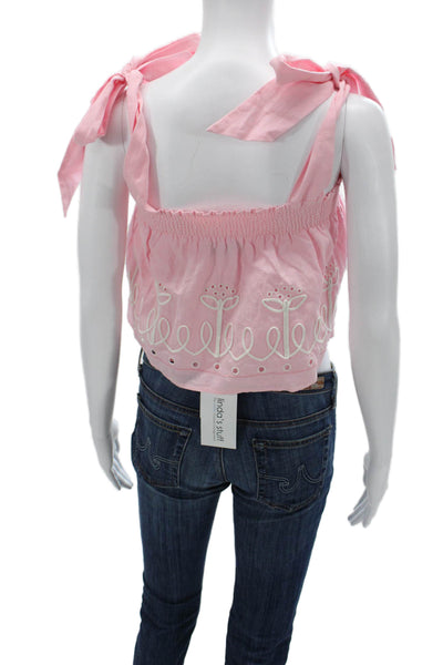 Something Navy Womens Cropped Floral Tank Pink Cotton Linen Sleeveless Size 2XS