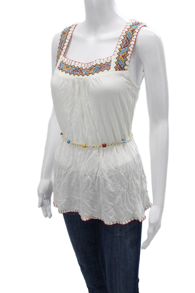 Mustard Seed Women White Aztec Square Neck Sleeveless Tunic Drawstring Size M