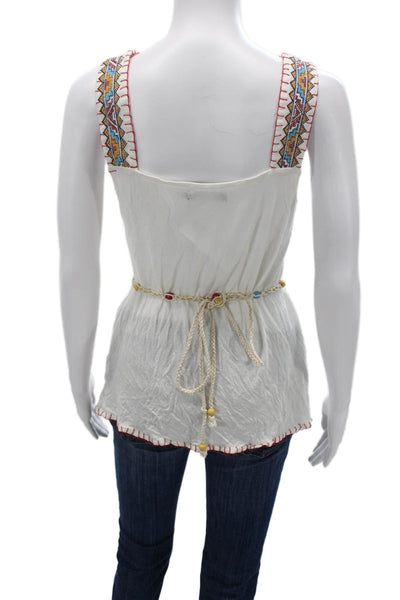 Mustard Seed Women White Aztec Square Neck Sleeveless Tunic Drawstring Size M