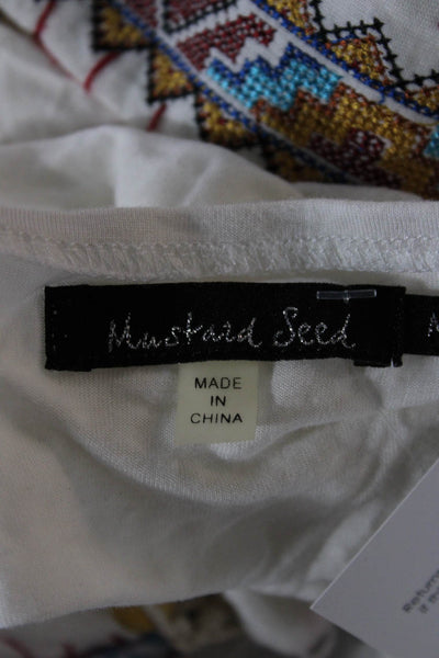 Mustard Seed Women White Aztec Square Neck Sleeveless Tunic Drawstring Size M