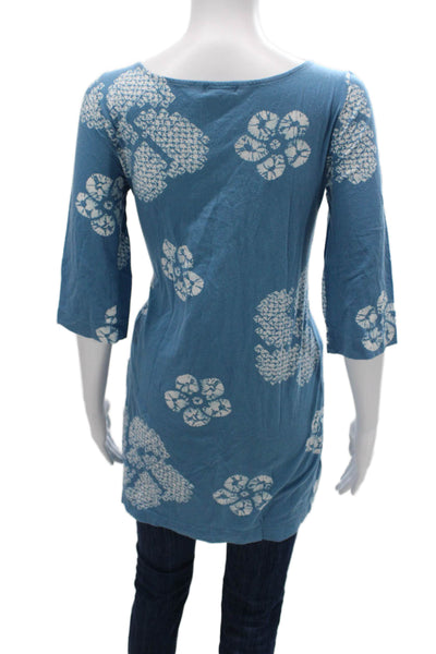 Juicy Couture Women Tunic Blue Floral 3/4 Sleeve Round Neck Pima Modal Size M