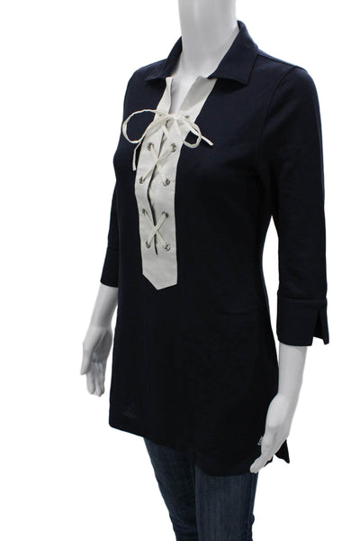 Brooks Brothers Womens Cotton Tunic Polo Dark Blue 3/4 Sleeve Size S