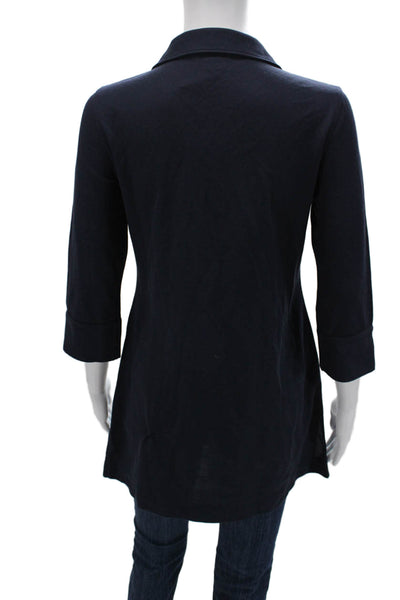 Brooks Brothers Womens Cotton Tunic Polo Dark Blue 3/4 Sleeve Size S