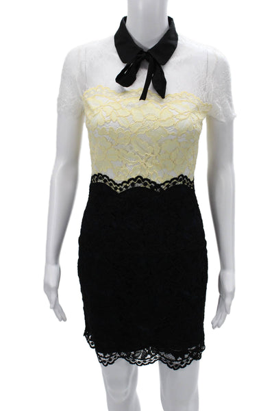 Sandro Womens Black Bodycon Mini Dress Collared Short Sleeve Tie Size 1