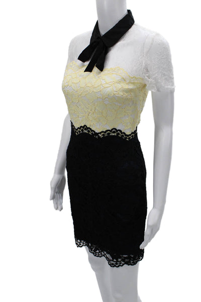 Sandro Womens Black Bodycon Mini Dress Collared Short Sleeve Tie Size 1
