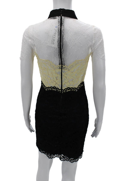 Sandro Womens Black Bodycon Mini Dress Collared Short Sleeve Tie Size 1
