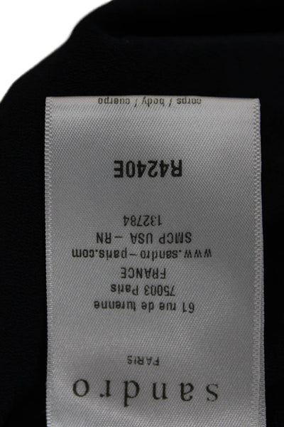 Sandro Womens Black Bodycon Mini Dress Collared Short Sleeve Tie Size 1