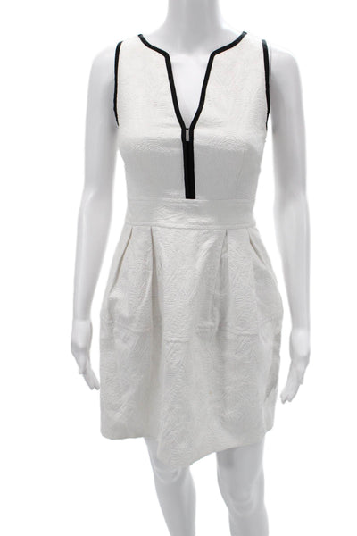 Nanette Lepore Womens Fit and Flare Mini Dress White V Neck Lace Up Size 2