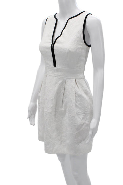 Nanette Lepore Womens Fit and Flare Mini Dress White V Neck Lace Up Size 2