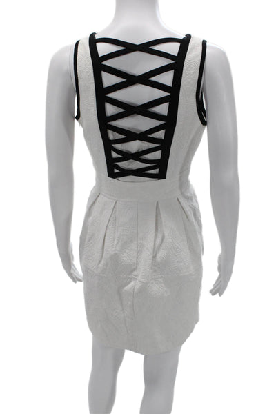 Nanette Lepore Womens Fit and Flare Mini Dress White V Neck Lace Up Size 2