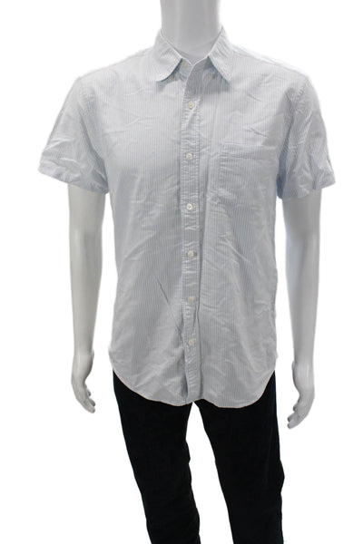 J Crew Mens Button-Down Collared Striped Cotton Short Sleeve Shirt Size M