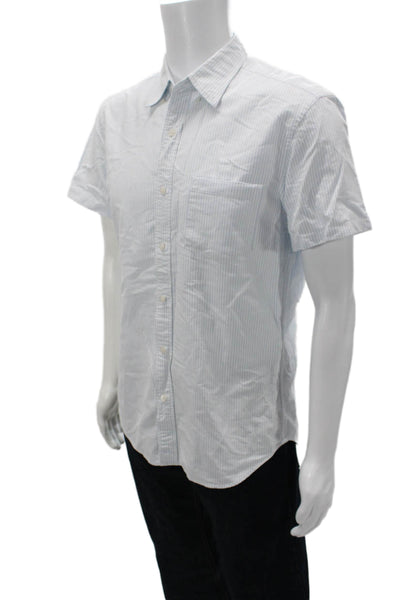 J Crew Mens Button-Down Collared Striped Cotton Short Sleeve Shirt Size M