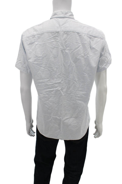 J Crew Mens Button-Down Collared Striped Cotton Short Sleeve Shirt Size M
