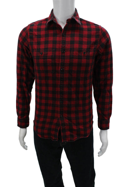 J Crew Mens Button-Down Collared Long Sleeve Red Plaid Cotton Shirt Size XS