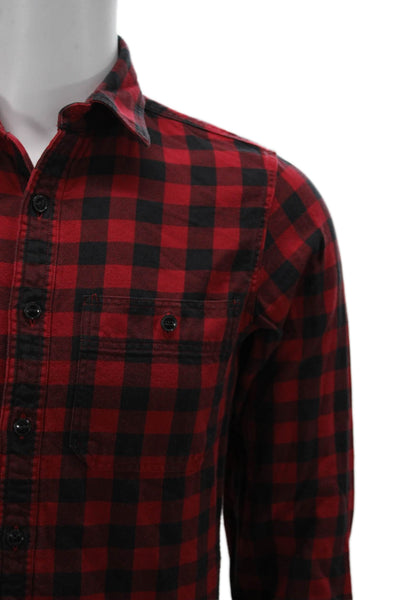 J Crew Mens Button-Down Collared Long Sleeve Red Plaid Cotton Shirt Size XS