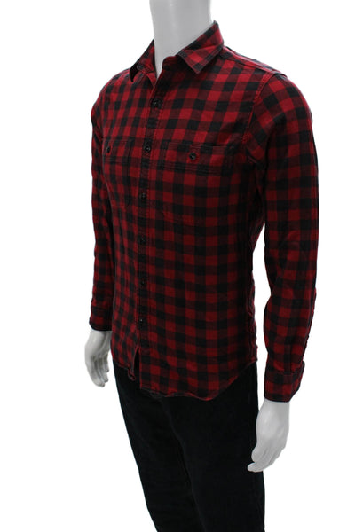 J Crew Mens Button-Down Collared Long Sleeve Red Plaid Cotton Shirt Size XS