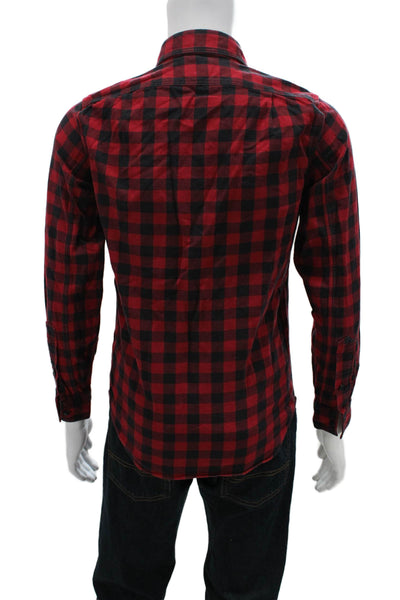 J Crew Mens Button-Down Collared Long Sleeve Red Plaid Cotton Shirt Size XS