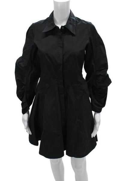 BR Womens A-Line Shirt Dress Black Collared Button Knee Length Size XS