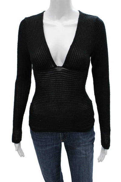 Intimately Free People Women Boho Black Striped V Neck Long Sleeve Top Size S