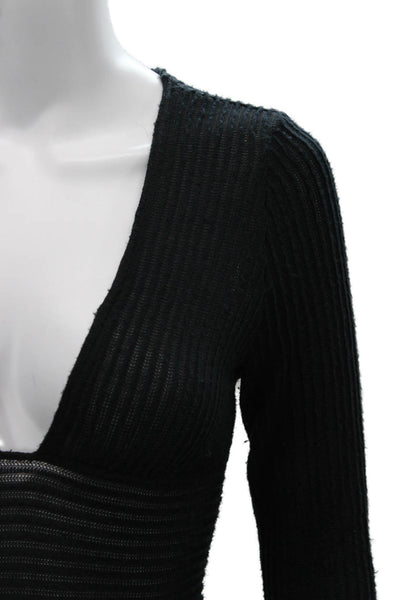 Intimately Free People Women Boho Black Striped V Neck Long Sleeve Top Size S