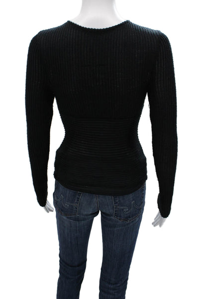 Intimately Free People Women Boho Black Striped V Neck Long Sleeve Top Size S