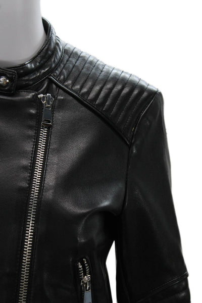 Zara Basic Womens Biker Jacket Black Vegan Leather Button Size M