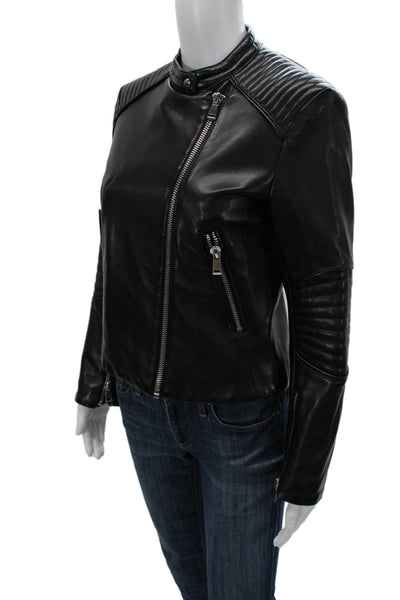 Zara Basic Womens Biker Jacket Black Vegan Leather Button Size M