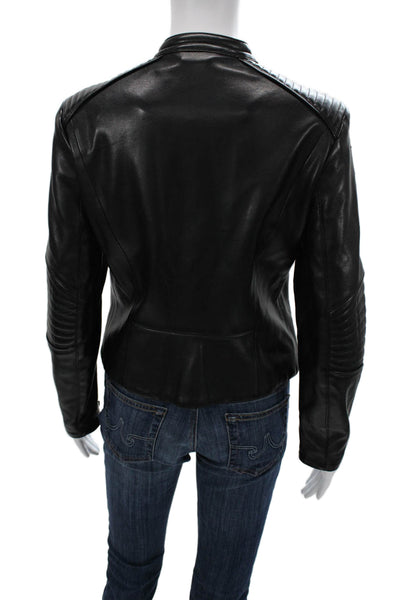 Zara Basic Womens Biker Jacket Black Vegan Leather Button Size M