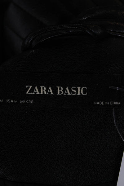 Zara Basic Womens Biker Jacket Black Vegan Leather Button Size M